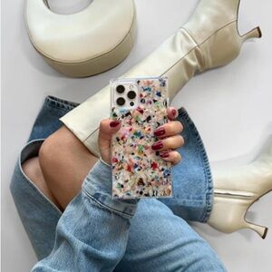 Flaunt Square Rainbow Confetti Tortoise Shell iPhone Case, iPhone 15